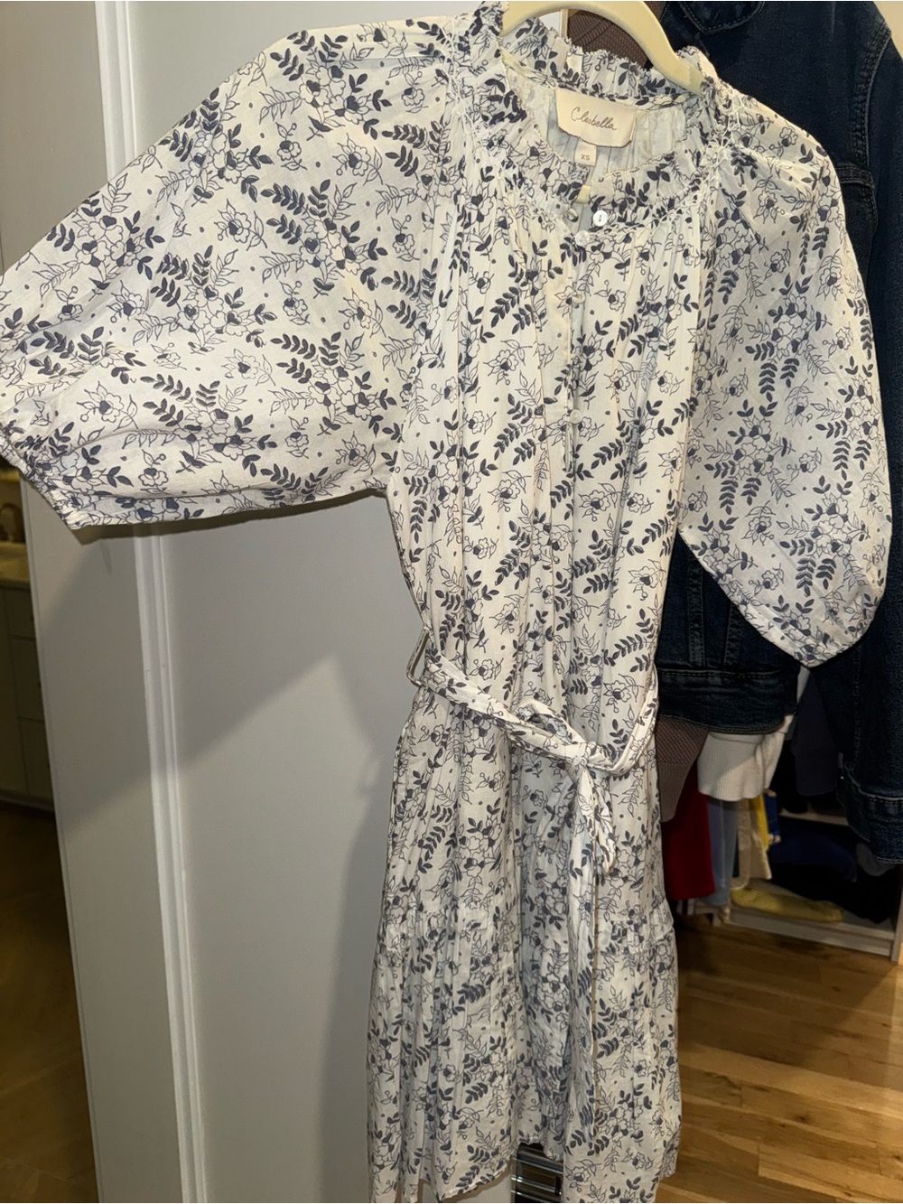 Cleobella White Dress with Navy Botanical Print Midi